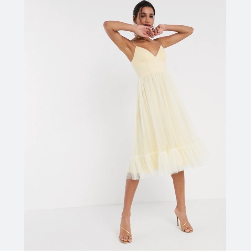 ASOS Tulle Spaghetti Strap Midi Dress Yellow, Size 8